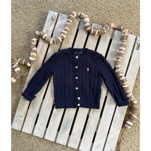 Ralph Lauren Baby Girl Blue Cable Knit Cardigan Sweater